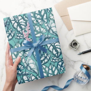 Papel De Presente Folhas Tropicais de Teto Azul