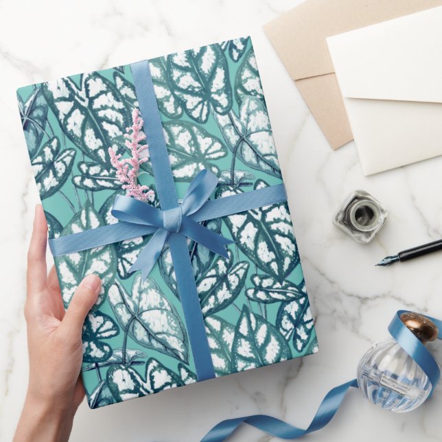 Papel De Presente Folhas Tropicais de Teto Azul (Presentear)