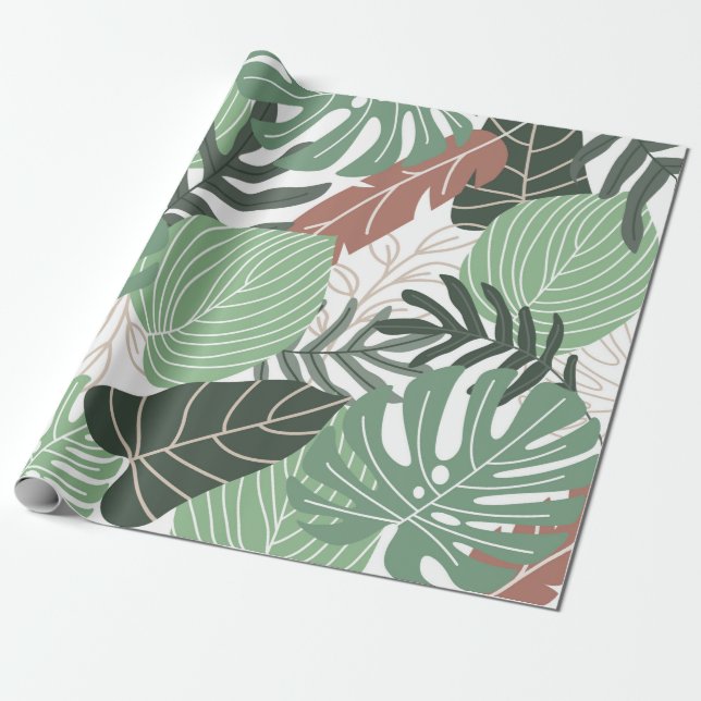Papel De Presente Folhas tropicais de Verão, sem descontinuidades (Desenrolado)
