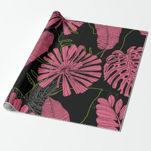 Papel De Presente Folhas tropicais desenhadas à mão. Planta exótica.