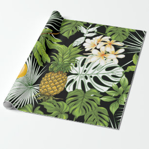 Papel De Presente Folhas tropicais e frutas, sem costura