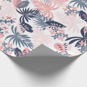 Papel De Presente Folhas tropicais Marinho cor-de-rosa penteado azul
