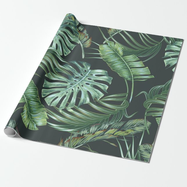 Papel De Presente Folhas tropicais, monstera, folha de bananeira, ga (Desenrolado)