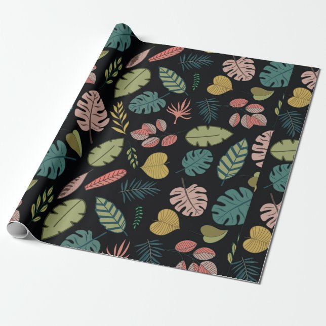 Papel De Presente Folhas tropicais padrão contínuo (Desenrolado)