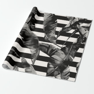 Papel De Presente Folhas Tropicais Pretas e Brancas