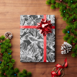 Papel De Presente Folhas Tropicais Pretas e Brancas