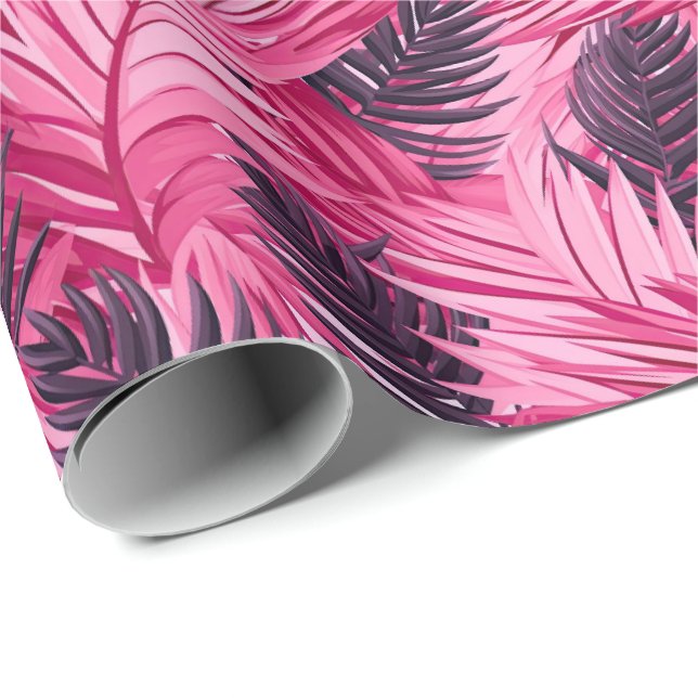 Papel De Presente Folhas Tropicais Rosa (Ponta do rolo)