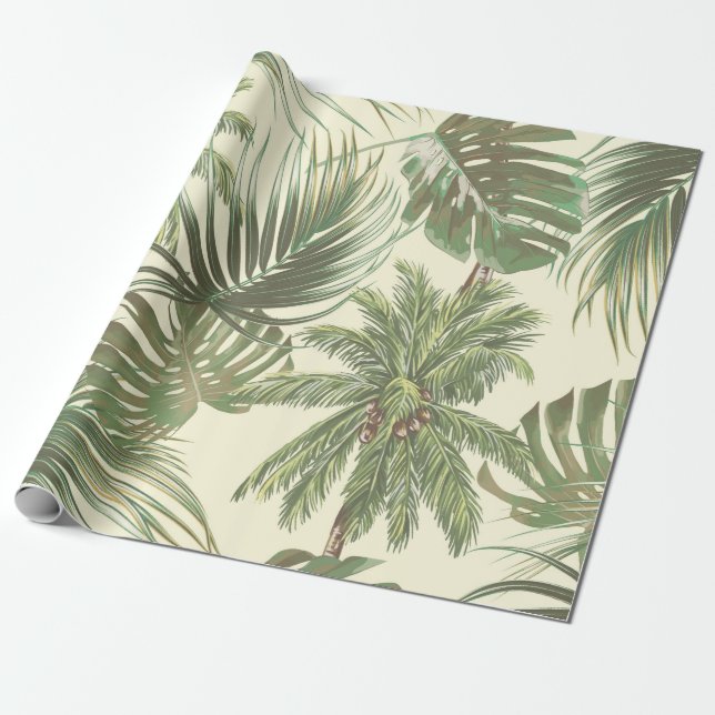 Papel De Presente Folhas tropicais sem costura (Desenrolado)