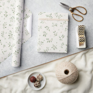 Papel De Presente Folhas Verdes de Creme de Aniversário