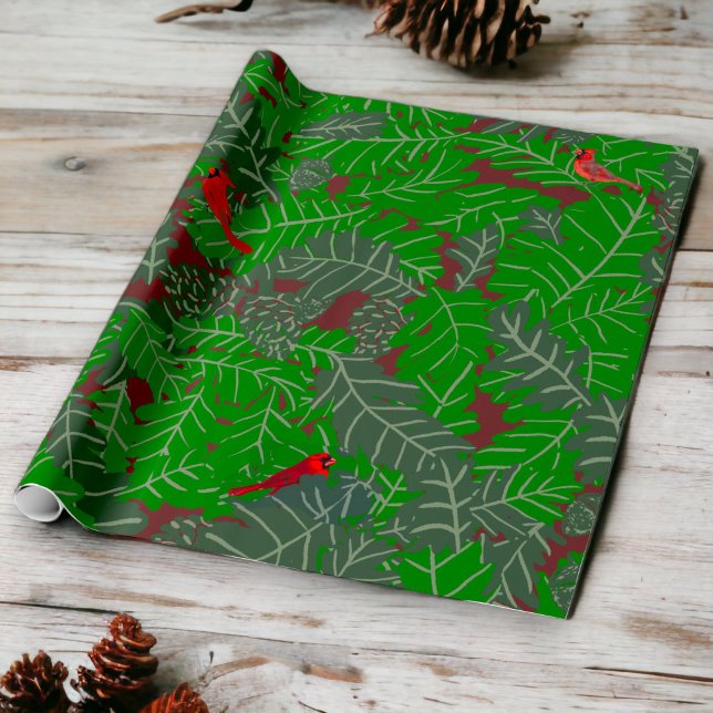 Papel De Presente Folhas Verdes do Cardeal Vermelho Folhas Marrãs De (Rustic Woodland All Occasion Gift Wrap)