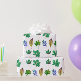 Papel De Presente Folhas verdes e azuis de aquarela