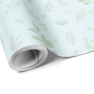 Papel De Presente Folhas verdes e botânicas, de cor branca, que embr