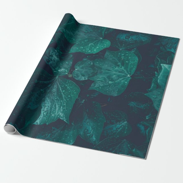 Papel De Presente Folhas verdes esmeraldas de marivy caem água (Desenrolado)