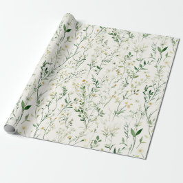 Papel De Presente Folhas Verdes Flores Brancas Aniversário