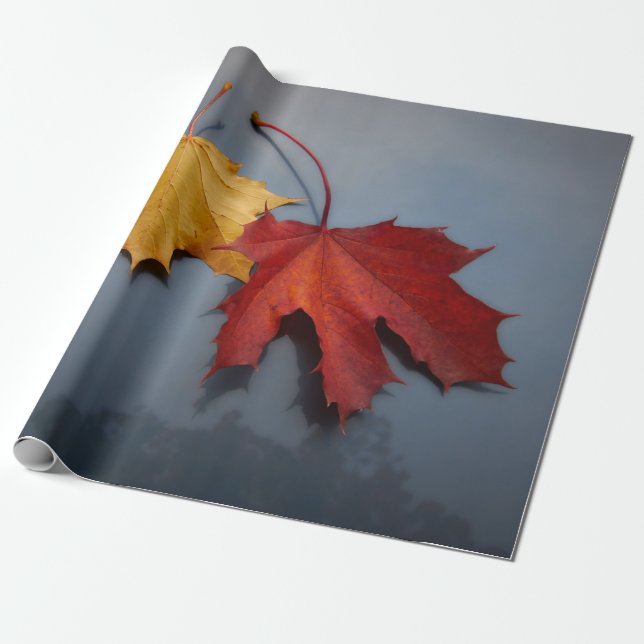 PAPEL DE PRESENTE FOLHAS VERMELHAS E AMARELAS (Desenrolado)