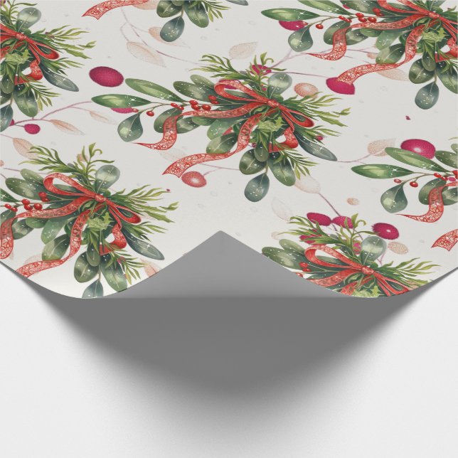 Papel De Presente Foliage Red Ribbon Christmas Holly (Ponta)