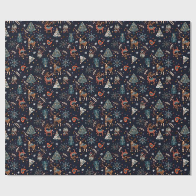 Papel De Presente Folk Art Christmas  (Aberto)