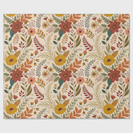 Papel De Presente Folk-Inspired Autumn Wildflower Print