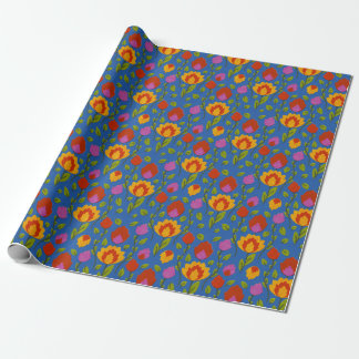 Papel De Presente Folkore Floral Moderno // Amarelo-Vermelho-Azul