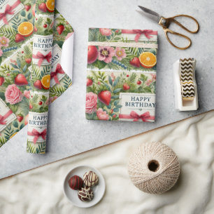 Papel De Presente Foloral Happy Birthday Wrappaper