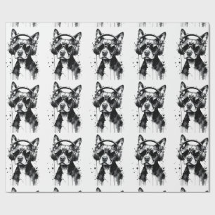 Papel De Presente fones de ouvido de cães legal Coroa preta e tinta