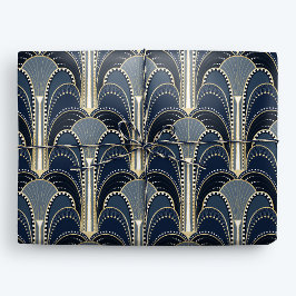 Papel De Presente Fonte de Deco de Arte Elegante Azul e Dourada
