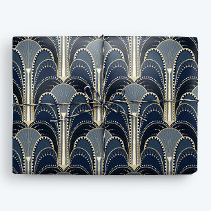 Papel De Presente Fonte de Deco de Arte Elegante Azul e Dourada