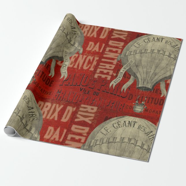 Papel De Presente Fontes Gráficas de Ballon de Ar Quente Steampunk (Desenrolado)