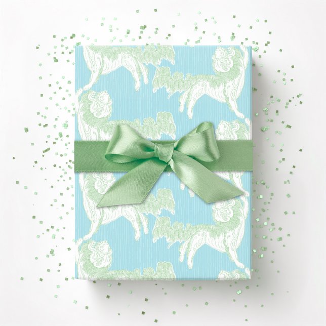 Papel De Presente Foo Dog Waltz in Green and Aqua (Criador carregado)