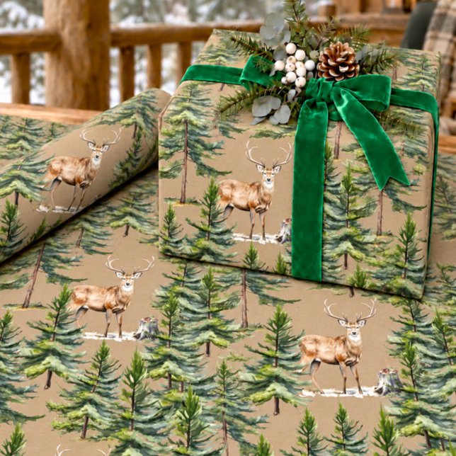 Papel De Presente Força Rústica Cervo na Floresta (Criador carregado)