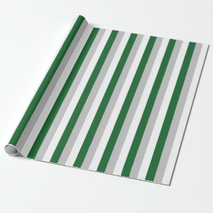 Papel De Presente Forest Green vertical, prata e listras brancas