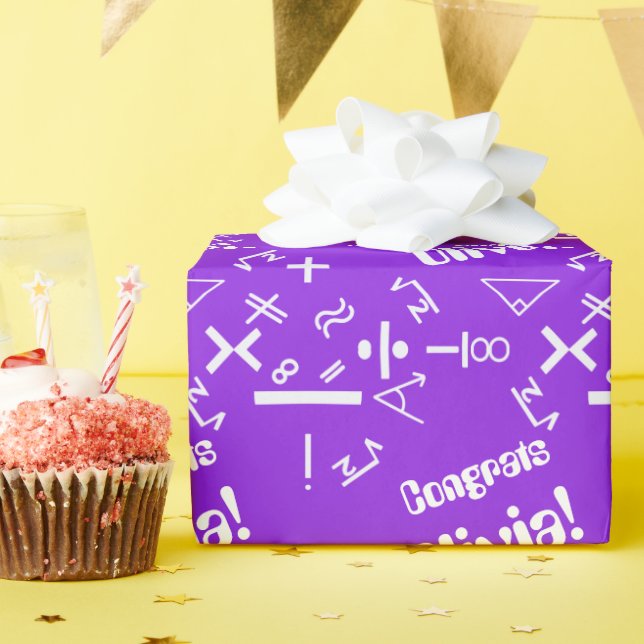 Papel De Presente Formando de matemática roxa e branca (Festa de aniversário)