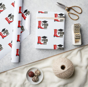 Papel De Presente Formando Red Cowboy Boot e graduação em Diploma