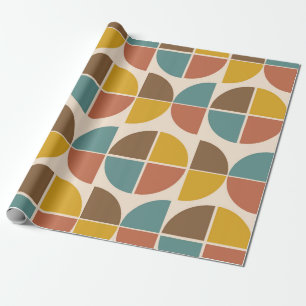 Papel De Presente Formas abstratas de meados do século em laranja mo