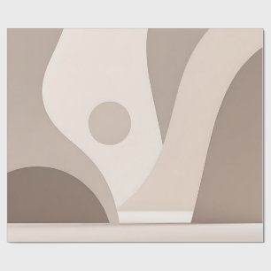 Papel De Presente Formas Abstratas Orgânicas Bege Minimalista