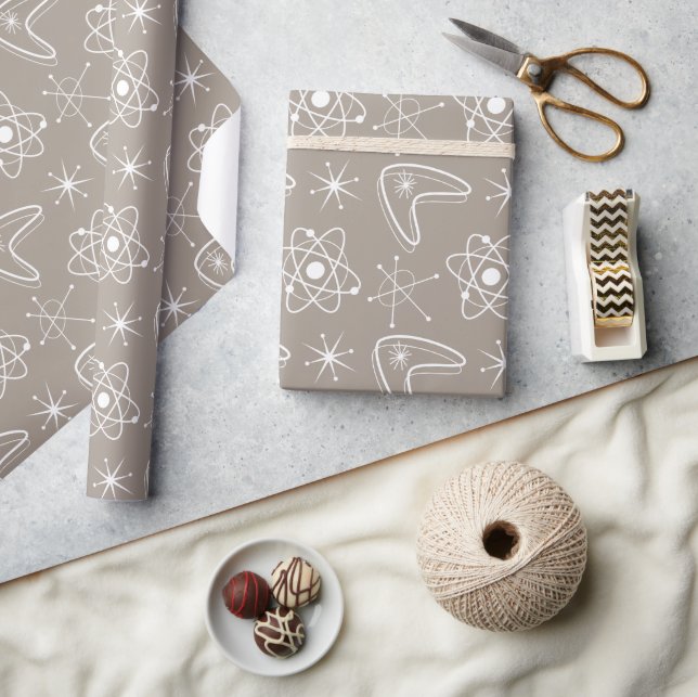 Papel De Presente Formas Atômicas Natal Moderno de Meados do Século  (Artesanato)