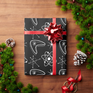 Papel De Presente Formas Atômicas Natal Moderno Meio do Século MCM P
