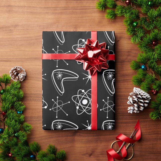 Papel De Presente Formas Atômicas Natal Moderno Meio do Século MCM P (Presente de Natal)