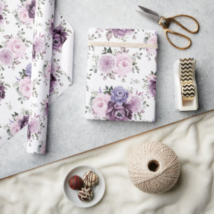 Papel De Presente Formas de Casamento Floral Moody Blooms Roxo Dusty