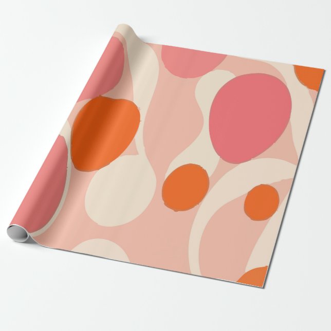 Papel De Presente Formas de Círculo Laranja e Rosa – Divertidas e Mo (Desenrolado)