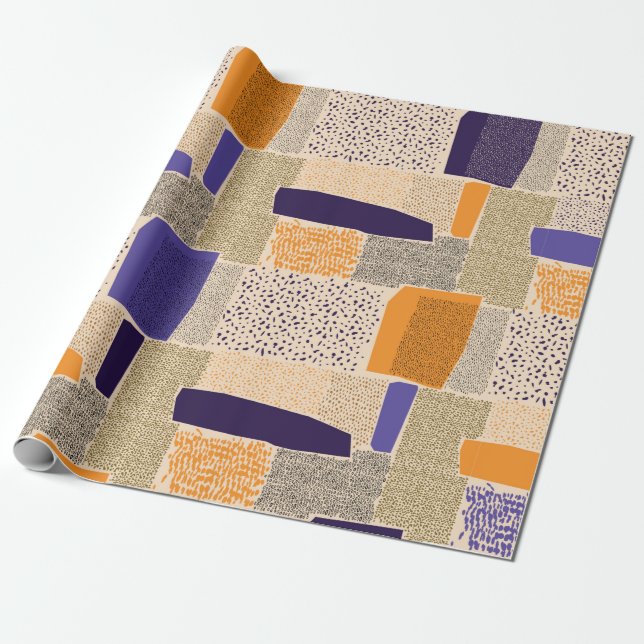 Papel De Presente Formas de Linha Geométrica Espalhadas. Abstrato Ba (Desenrolado)