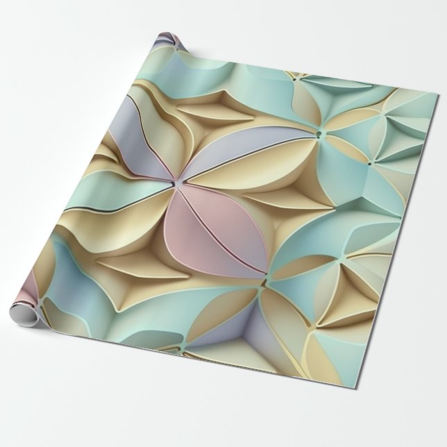 Papel De Presente Formas de Pétalas Pastéis com Sombreamento Macio E (Desenrolado)