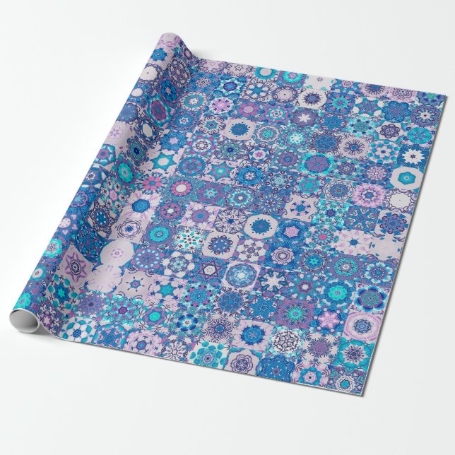 Papel De Presente formas geométricas abstrato e flores, sem costura  (Desenrolado)