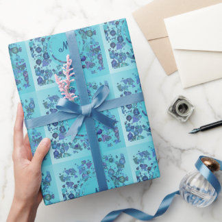 Papel De Presente Formas geométricas modernas com monograma em azul