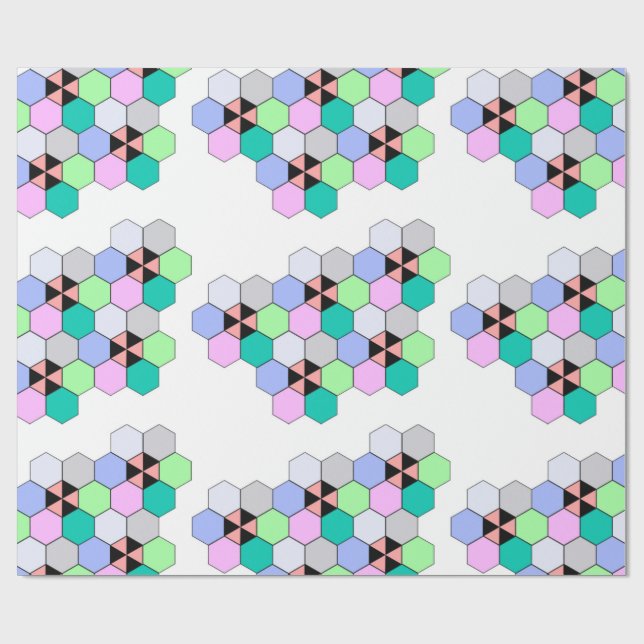 PAPEL DE PRESENTE FORMAS HEXAGONAIS COLORIDAS (Aberto)