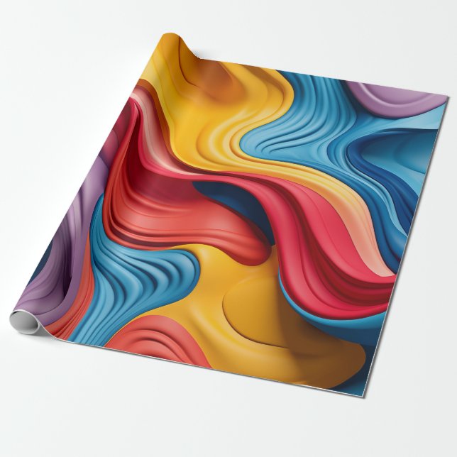 Papel De Presente Formas tridimensionais giradas em cores arco-íris (Desenrolado)