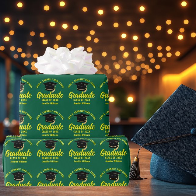 Papel De Presente Formatura Amarela Verde Personalizada de Graduação (Criador carregado)