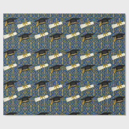 Papel De Presente Formatura Azul e Dourada Ornamentada