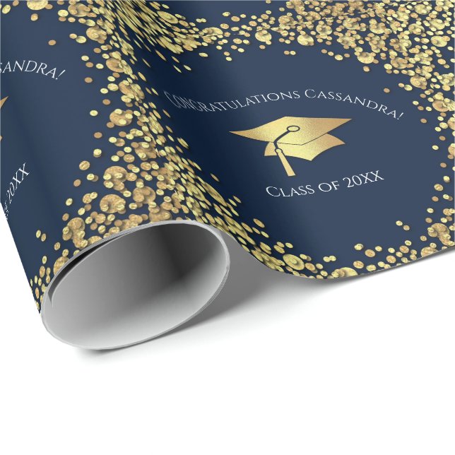 Papel De Presente Formatura Azul Marinho e Dourado (Ponta do rolo)