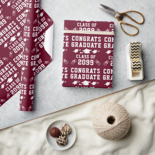 Papel De Presente Formatura Parabéns Turma Ano Borgonha Vinho